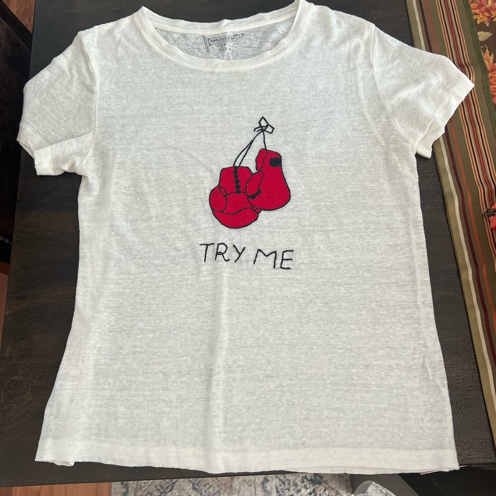 Banner Day Tee! So cute! Hand embroidered, 100% linen